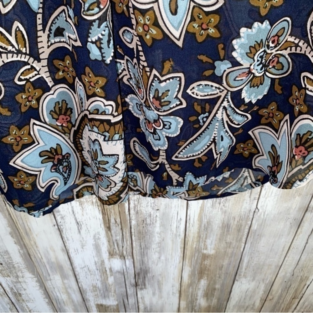 Loft Blue Floral Paisley Popover Blouse - Picture 2 of 6